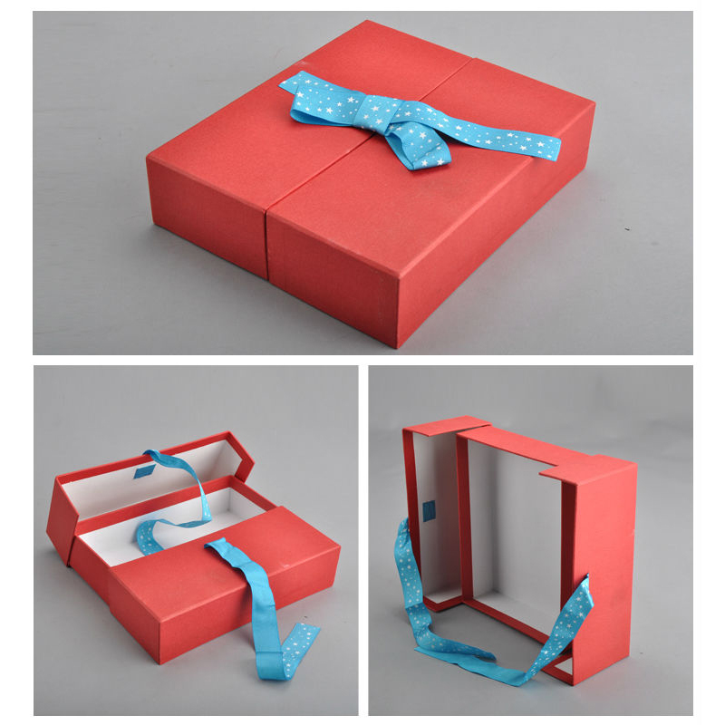 Custom printed paper box with ribbon